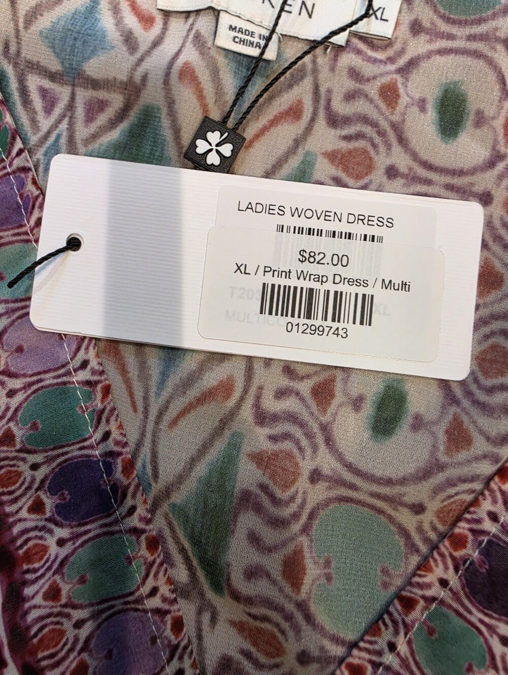 Molly Bracken NWT XL Printed Wrap Midi Dress Boho Bell Sleeve Multicolor - Picture 3 of 4